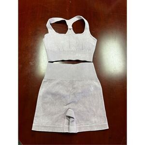 Allure The Brand Lavender Sports Bra & Contour Shorts Set sz S EUC